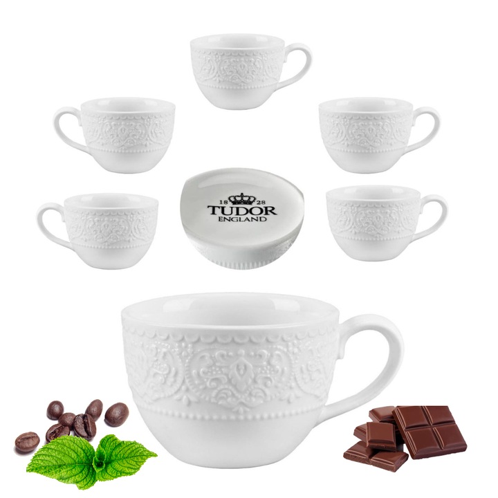 Set 6 Cani de Cafea 210 ml, Portelan, Tudor England