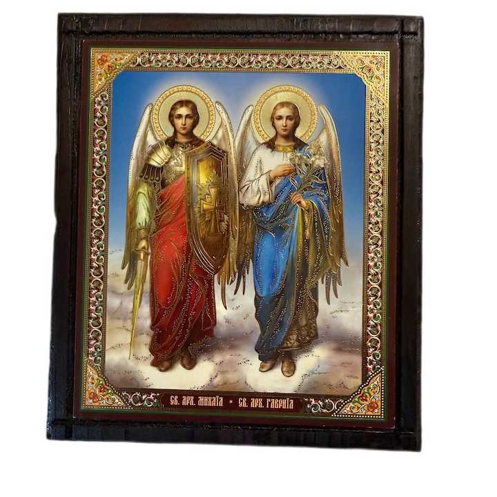 Icoana Arhanghel Mihail si Arhanghel Gavriil, lemn, multicolor, 18 x 21cm