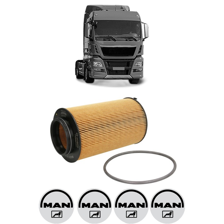 Filtru ulei MAN TGX I 18.4 din 2019-2021 KW 294 CP 400 CMC 9037, auto, Bosch, 4x Stickere auto cu MAN