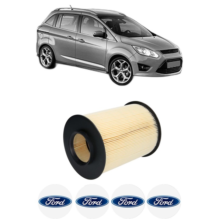 Filtru aer FORD GRAND C-MAX (DXA/CB7, DXA/CEU) 2.0 TDCi din 2015-2019 KW 110 CP 150 CMC 1997, Bosh, Auto, 4x Stickere auto cu FORD
