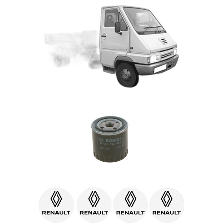 Filtru ulei RENAULT TRAFIC Platform/Chassis (T_, P_, V_) 2.1 D din 1980-1989 KW 43 CP 58 CMC 2068, auto, Bosch, 4x Stickere auto cu RENAULT