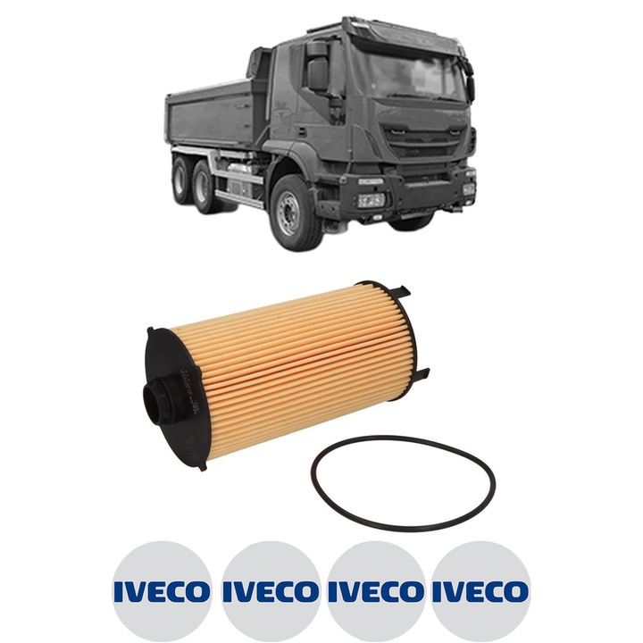 Filtru ulei IVECO TRAKKER II AD400T41P din 2012 KW 302 CP 411 CMC 12882, auto, Bosch, 4x Stickere auto cu IVECO