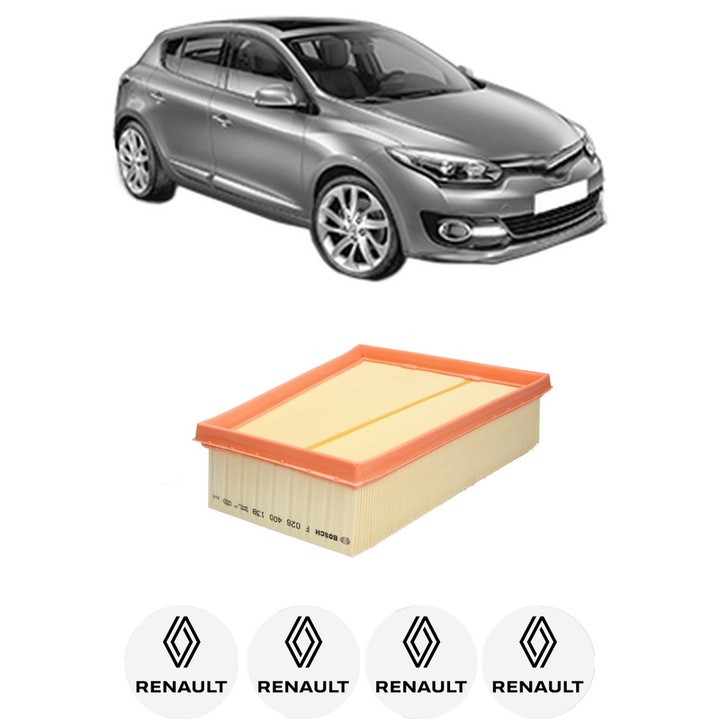 Filtru aer RENAULT MEGANE III Hatchback (BZ0/1_, B3_) 1.5 dCi (BZ09, BZ0D, BZ1W, BZ29, BZ14) din 2009-2015 KW 81 CP 110 CMC 1461, Bosh, Auto, 4x Stickere auto cu RENAULT