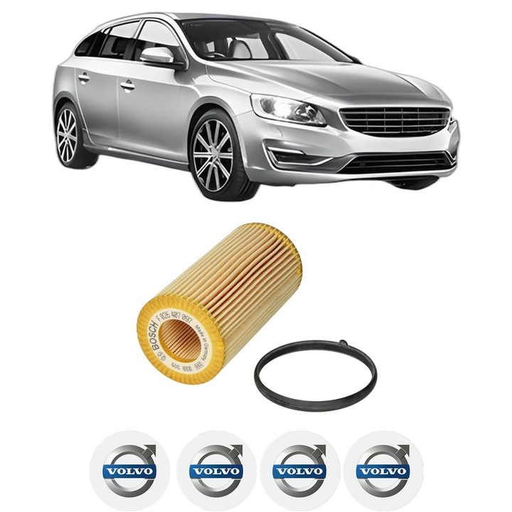Filtru ulei VOLVO V60 I (155) D5 AWD din 2011-2015 KW 158 CP 215 CMC 2400, auto, Bosch, 4x Stickere auto cu VOLVO