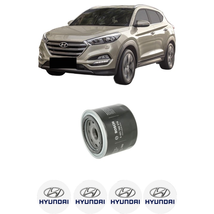 Olajszűrő HYUNDAI TUCSON (TL, TLE) 1.6 T-GDi Összkerékhajtás 2015-2020 KW 130 LE 177 CCM 1591, autó, Bosch, 4x HYUNDAI autómatrica