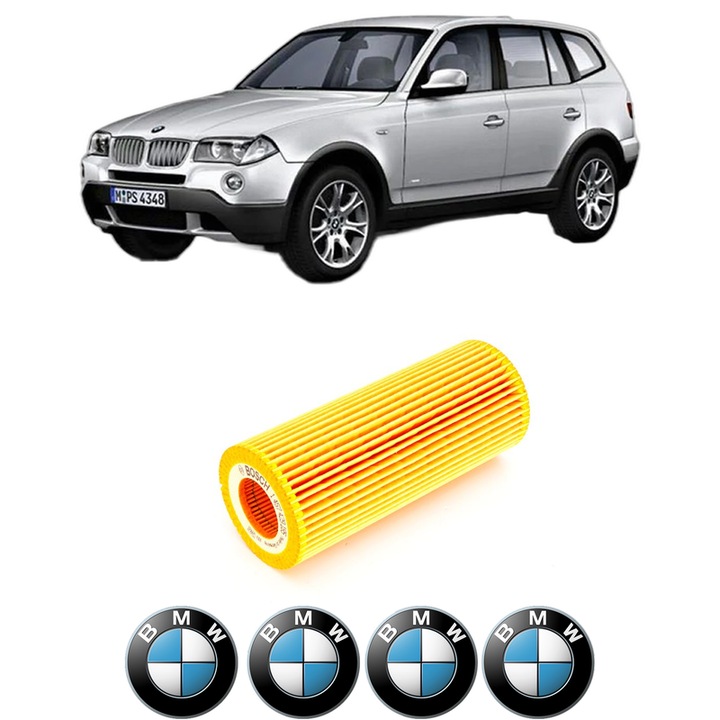 Filtru ulei BMW Seria X3 (E83) 2.0 d din 2004-2007 KW 110 CP 150 CMC 1995, auto, Bosch, 4x Stickere auto cu BMW