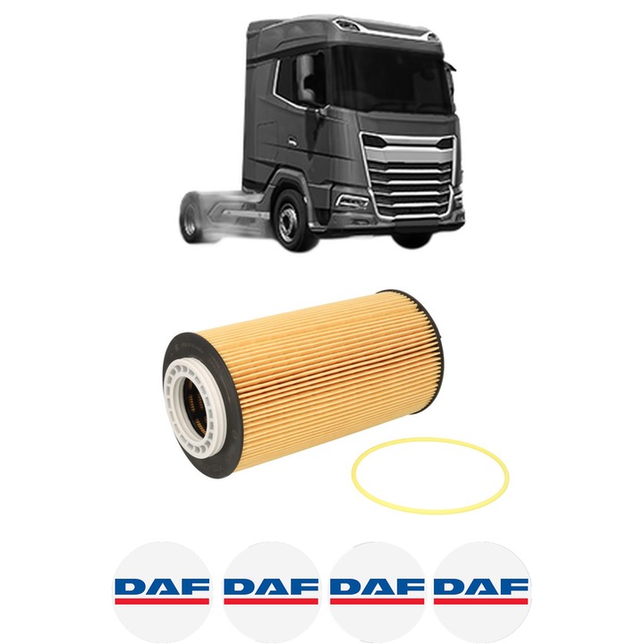 Filtru ulei DAF XF II FTR 430 din 2021 KW 315 CP 428 CMC 12903, auto, Bosch, 4x Stickere auto cu DAF