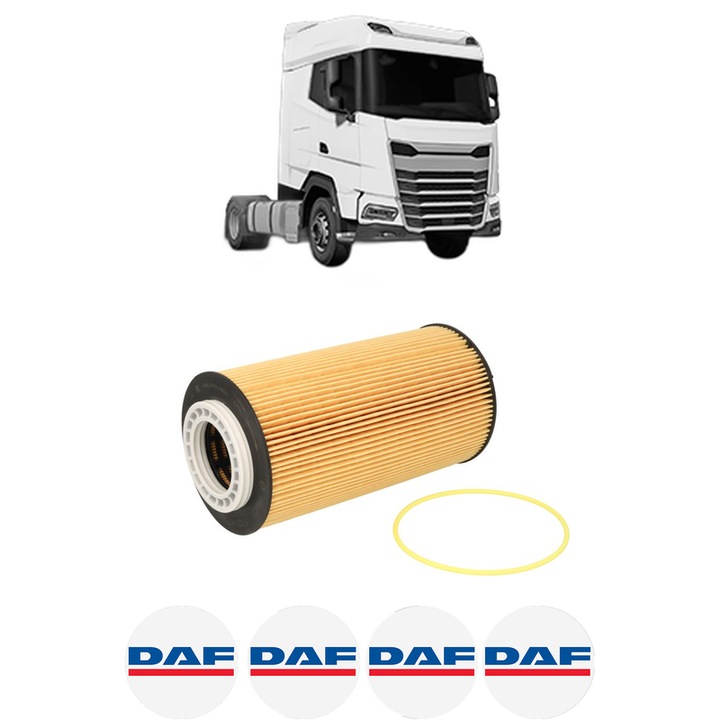 Filtru ulei DAF XG FA 430 din 2021 KW 315 CP 428 CMC 12903, auto, Bosch, 4x Stickere auto cu DAF