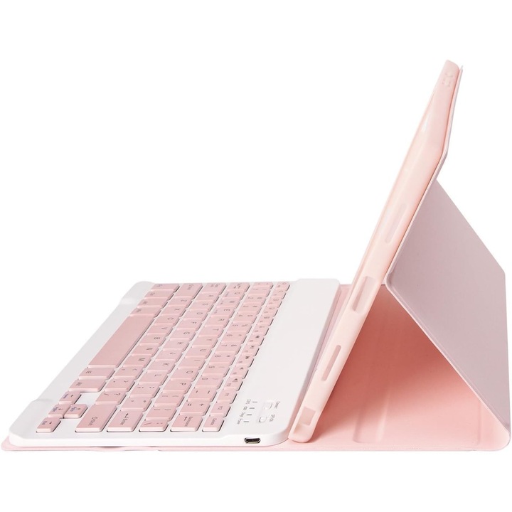 Калъф с безжична клавиатура и мишка, Bluetooth, за таблет Honor Pad X7, 8.7", розов