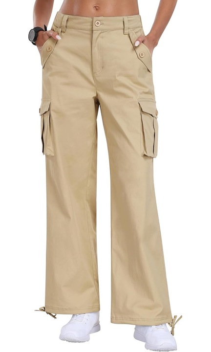 Pantaloni casual MOFIZ crem, cu buzunare laterale, Crem