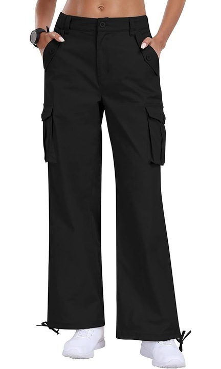 Pantaloni casual MOFIZ crem, cu buzunare laterale, Negru