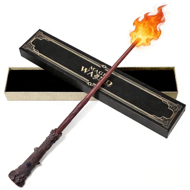 Bagheta magica care scuipa foc — bagheta lui Harry Potter, fabricata din rasina, cu diametrul de 38 cm, cu efecte de flacara, conceputa ergonomic, potrivita pentru jocuri de rol si colectie
