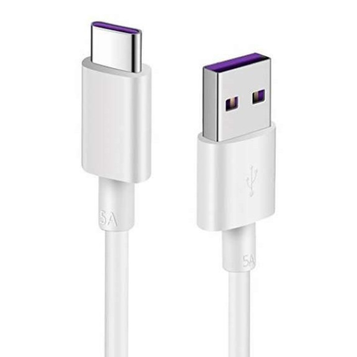 Cablu de date Reekin, USB Type C, SuperFast Charging, 5A, Transfer Date, 1m, Alb