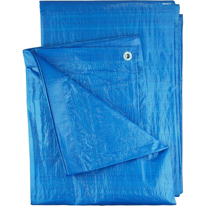 Prelata GREATON Impermeabila Din Polietilena, Cu Inele Metalice Si Protectie UV, Rezistenta La Intemperii, 300 cm x 400 cm, Albastru