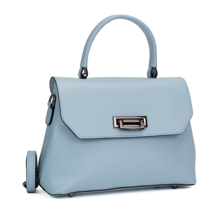 Poseta Piele Alana - Bleu Simplu, Geanta Casual din Piele Naturala, Geanta, Genti