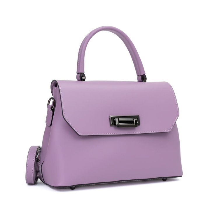 Poseta Piele Alana - Lila Simplu, Geanta Casual din Piele Naturala, Geanta, Genti