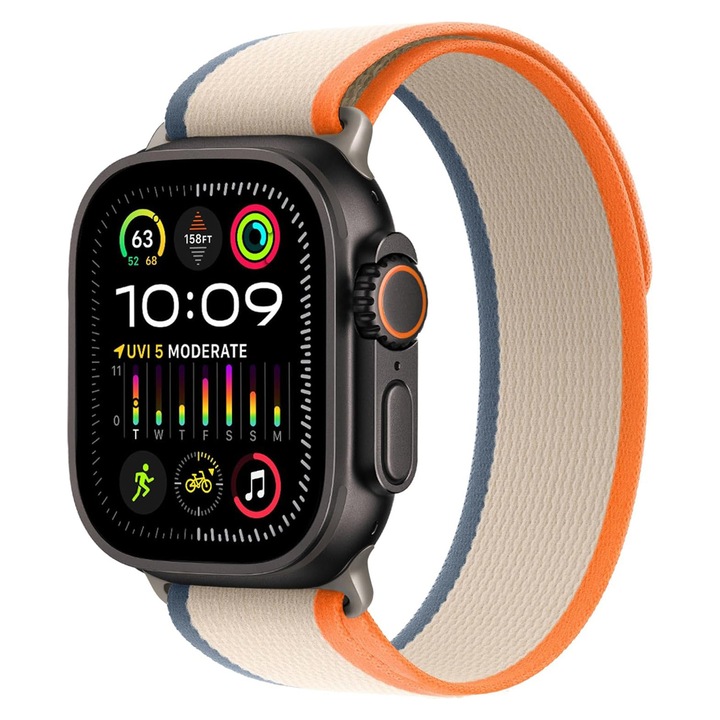 Спортна каишка Trail Loop от еластичен найлон, съвместима с Apple Watch Ultra 3 2 1 Серия 11 10 9 8 7 6 5 4 3 2 1 SE, регулируема за мъже и жени, 49мм 46мм 45мм 44мм 42мм, оранжево-бежово