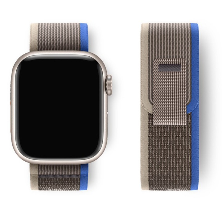Спортна каишка Trail Loop от еластичен найлон, съвместима с Apple Watch Ultra 3 2 1 Серия 11 10 9 8 7 6 5 4 3 2 1 SE, регулируема за мъже и жени, 49mm 46mm 45mm 44mm 42mm, син/сив