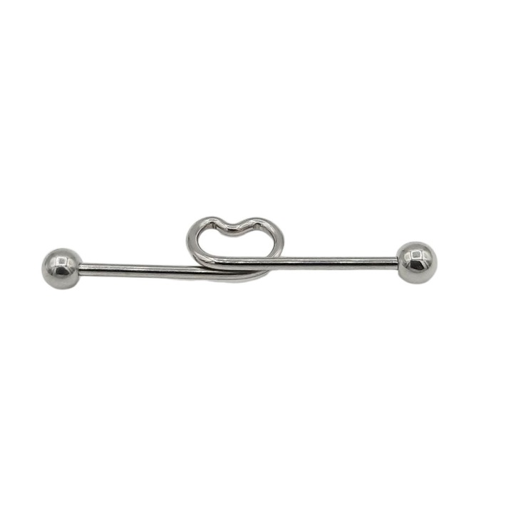 Percing inox de ureche 4, 5 cm lungime cu inimioara la mijloc si bile la capete Briana