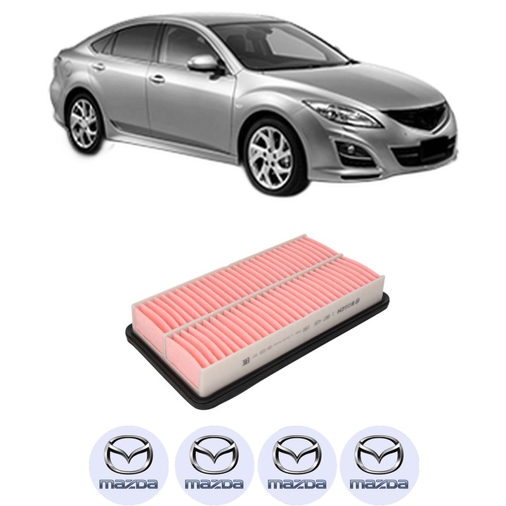 Filtru aer MAZDA 6 Saloon (GH) 1.8 MZR din 2007-2013 KW 88 CP 120 CMC 1798, Bosh, Auto, 4x Stickere auto cu MAZDA