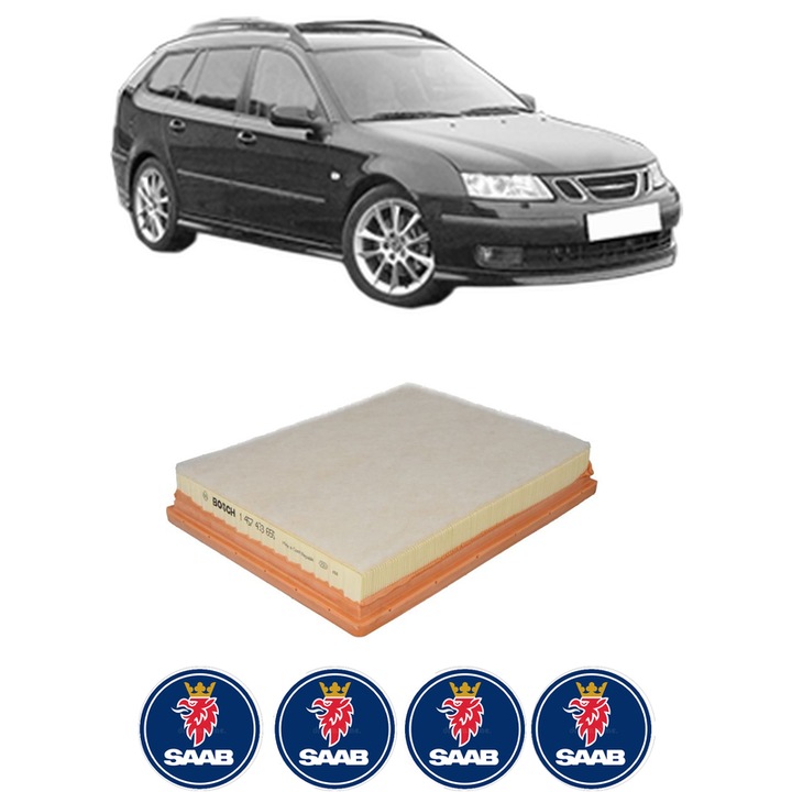 Filtru aer SAAB 9-3 Estate (E50) 1.9 TiD din 2005-2015 KW 88 CP 120 CMC 1910, Bosh, Auto, 4x Stickere auto cu SAAB