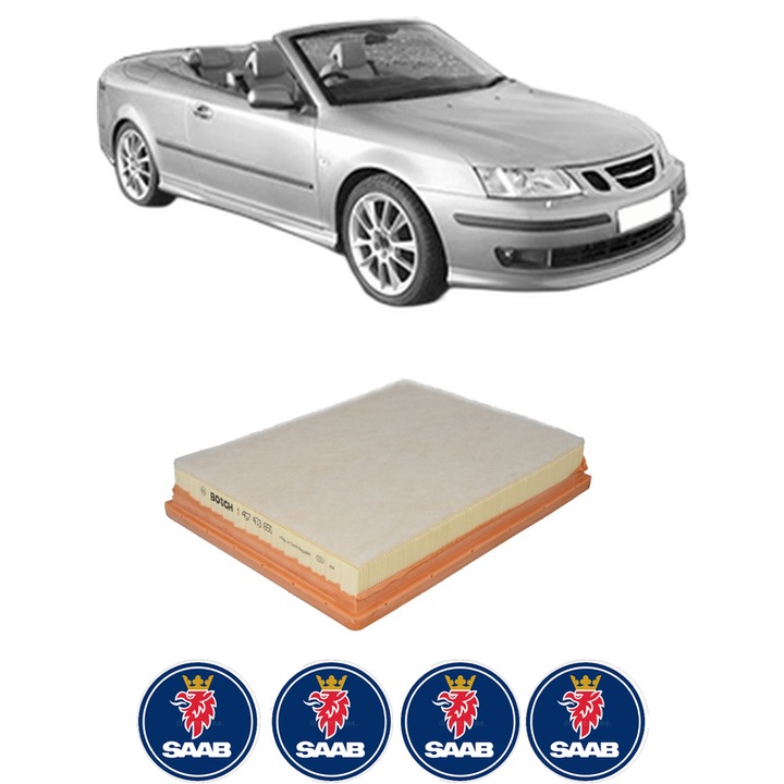 Filtru aer SAAB 9-3 Convertible (YS3F) 1.9 TiD din 2004-2015 KW 88 CP 120 CMC 1910, Bosh, Auto, 4x Stickere auto cu SAAB