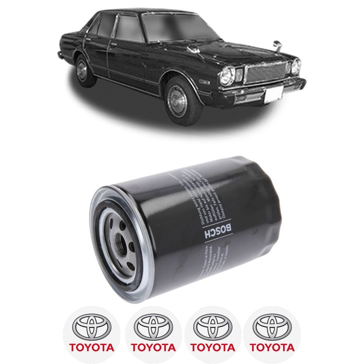 Filtru ulei TOYOTA CRESSIDA Saloon (_X3_) 2.0 (RX30) din 1977-1981 KW 66 CP 90 CMC 1968, auto, Bosch, 4x Stickere auto cu TOYOTA