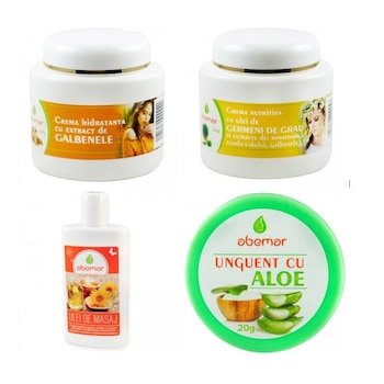 Set cadou: crema hidratanta 200g + crema nutritiva 200g + ulei masaj 200ml + (gratis) unguent aloe 20g Set cadou: crema hidratanta 200g + crema nutritiva 200g + ulei masaj 200ml + (gratis) unguent aloe 20g