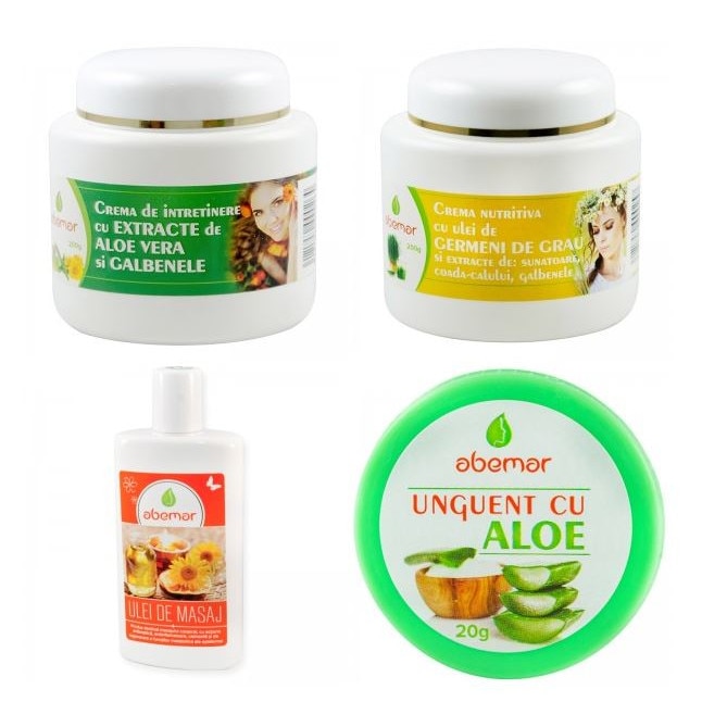 Set cadou: crema intretinere 200g + crema nutritiva 200g + ulei masaj 200ml + (gratis) unguent aloe 20g