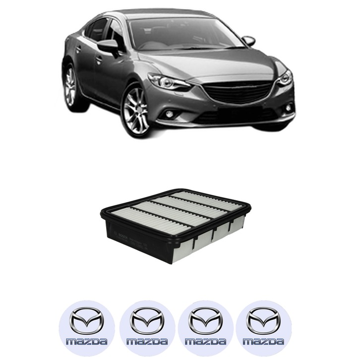 Filtru aer MAZDA 6 Saloon (GJ, GL) 2.2 D (GJ2FP, GJ1021, GJ1022, GL1021) din 2012 KW 129 CP 175 CMC 2191, Bosh, Auto, 4x Stickere auto cu MAZDA