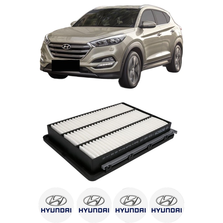 Filtru aer HYUNDAI TUCSON (TL, TLE) 1.6 T-GDi All-wheel Drive din 2015-2020 KW 130 CP 177 CMC 1591, Bosh, Auto, 4x Stickere auto cu HYUNDAI