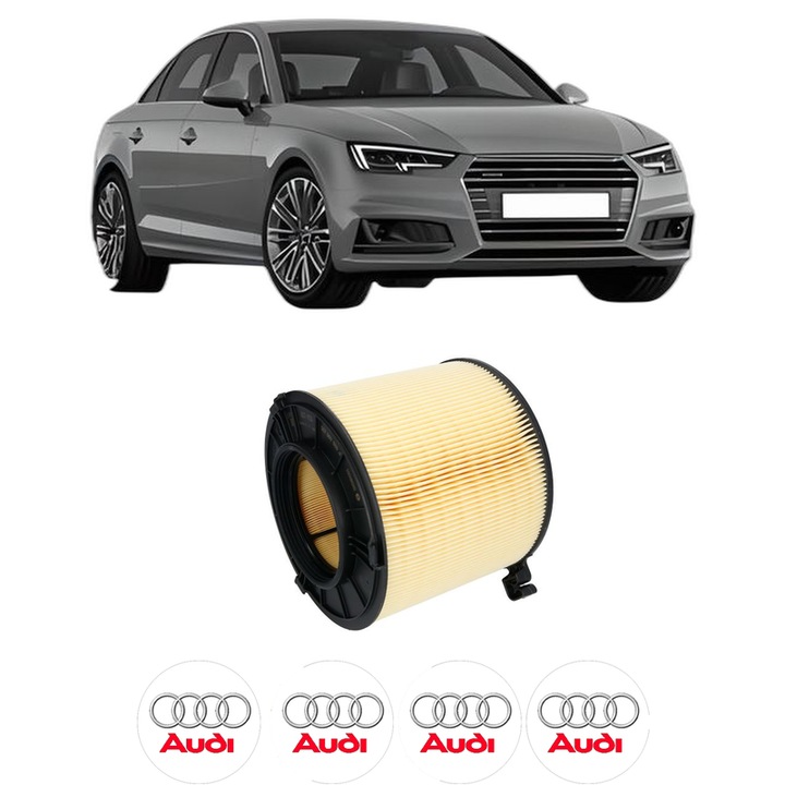 Filtru aer AUDI A4 B9 (8W2, 8WC) 2.0 TFSI din 2015-2019 KW 185 CP 252 CMC 1984, Bosh, Auto, 4x Stickere auto cu AUDI