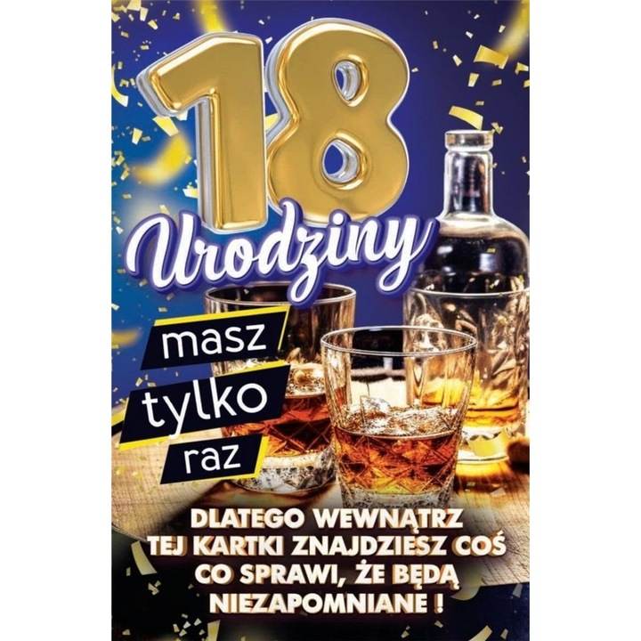 Felicitare YEKU Urodziny cu nakladka pe butelca, 18 ani, umoristica