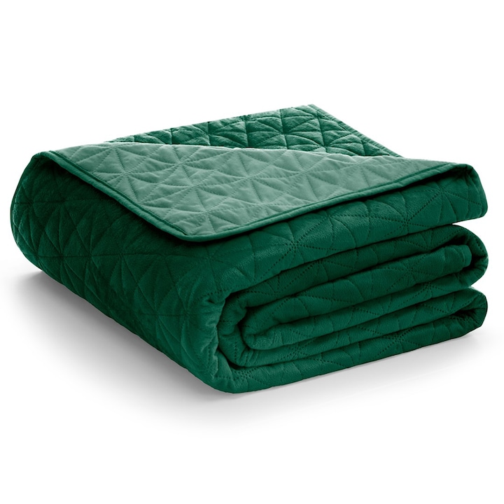 Cuvertura de pat, din catifea, Amelia Home, Laila, 200x220cm, verde, matlasata, 180-190 g/m2