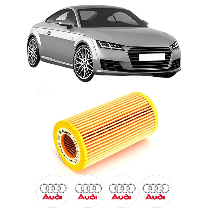 Filtru ulei AUDI TT (FV3, FVP) 2.5 RS TFSI quattro din 2016 KW 294 CP 400 CMC 2480, auto, Bosch, 4x Stickere auto cu AUDI