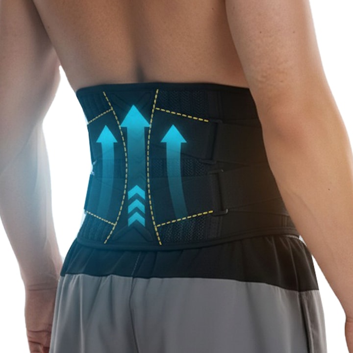 Centura Lombara LittleDomi, 10 Zone de Suport si Corector Postura, Compresie Dubla Reglabila, Neopren Perforat, pentru Dureri Lombare, Spondiloza, Hernie de Disc, Suport Spate pentru Coloana la Birou, Sala sau Stat Prolongat, Unisex, Marimea L, Negru