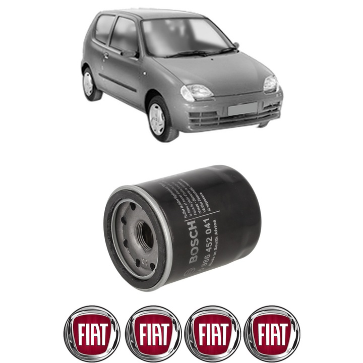 Filtru ulei FIAT SEICENTO / 600 (187_) 1.1 (187AXB, 187AXB1A, 187AXC1A02) din 1998-2010 KW 40 CP 54 CMC 1108, auto, Bosch, 4x Stickere auto cu FIAT