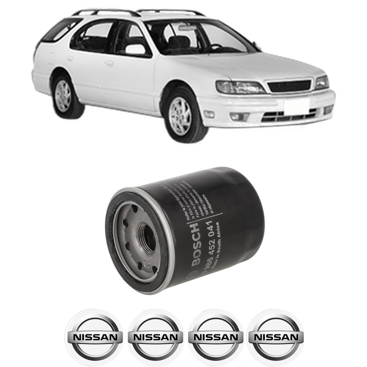 Filtru ulei NISSAN MAXIMA / MAXIMA QX IV Station Wagon (A32) 2.0 QX din 1997-2000 KW 103 CP 140 CMC 1995, auto, Bosch, 4x Stickere auto cu NISSAN