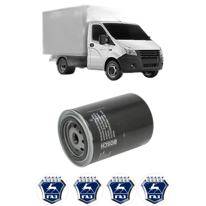 Filtru ulei GAZ SOBOL (2310) Platform/Chassis 2.1 TD din 1997-2013 KW 70 CP 95 CMC 2134, auto, Bosch, 4x Stickere auto cu GAZ