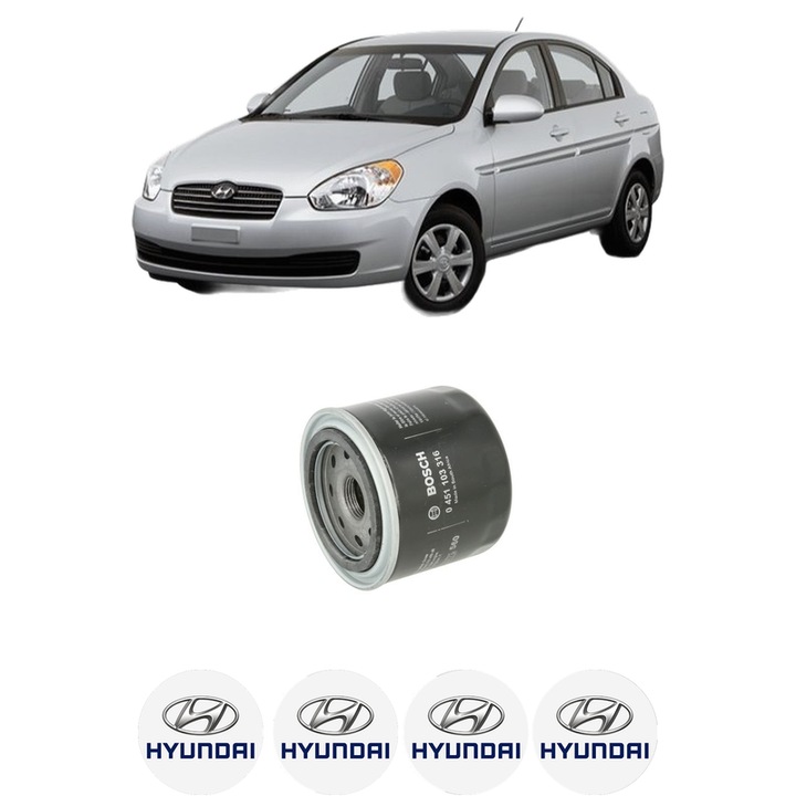 Filtru ulei HYUNDAI ACCENT III Saloon (MC) 1.4 GL din 2005-2010 KW 71 CP 97 CMC 1399, auto, Bosch, 4x Stickere auto cu HYUNDAI