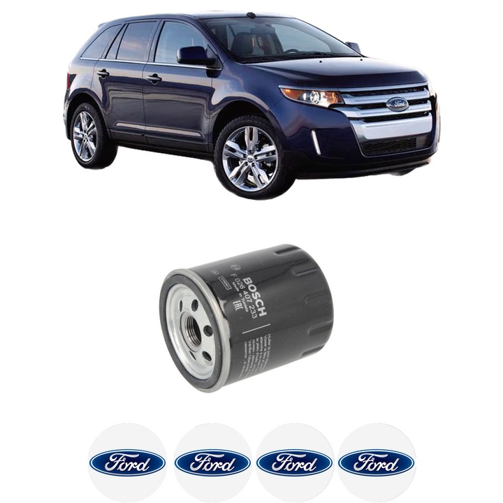 Filtru ulei FORD EDGE 2.0 TDCi Bi-Turbo AWD din 2015-2018 KW 154 CP 210 CMC 1997, auto, Bosch, 4x Stickere auto cu FORD