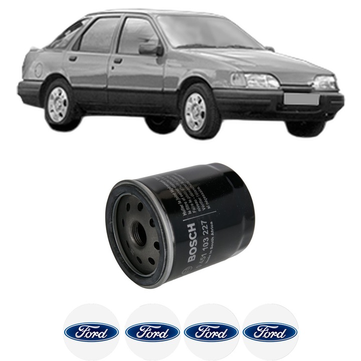 Filtru ulei FORD SIERRA II Hatchback (GBC, GBG) 1.8 TD din 1988-1993 KW 55 CP 75 CMC 1753, auto, Bosch, 4x Stickere auto cu FORD