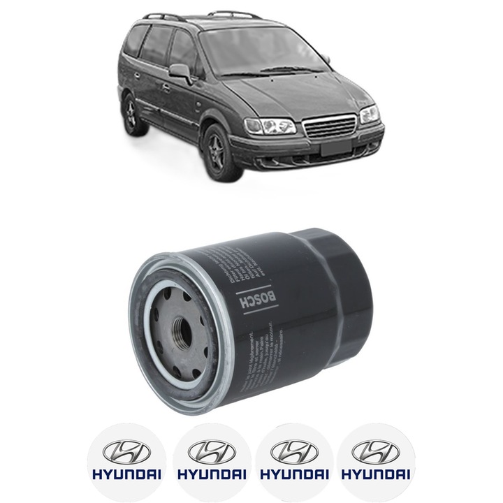 Filtru ulei HYUNDAI TRAJET Box Body/MPV (FO) CRDi din 2004-2008 KW 83 CP 113 CMC 1991, auto, Bosch, 4x Stickere auto cu HYUNDAI