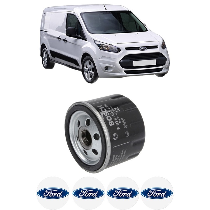 Filtru ulei FORD TRANSIT CONNECT V408 Box Body/MPV 1.0 Flexifuel din 2021 KW 74 CP 100 CMC 998, auto, Bosch, 4x Stickere auto cu FORD