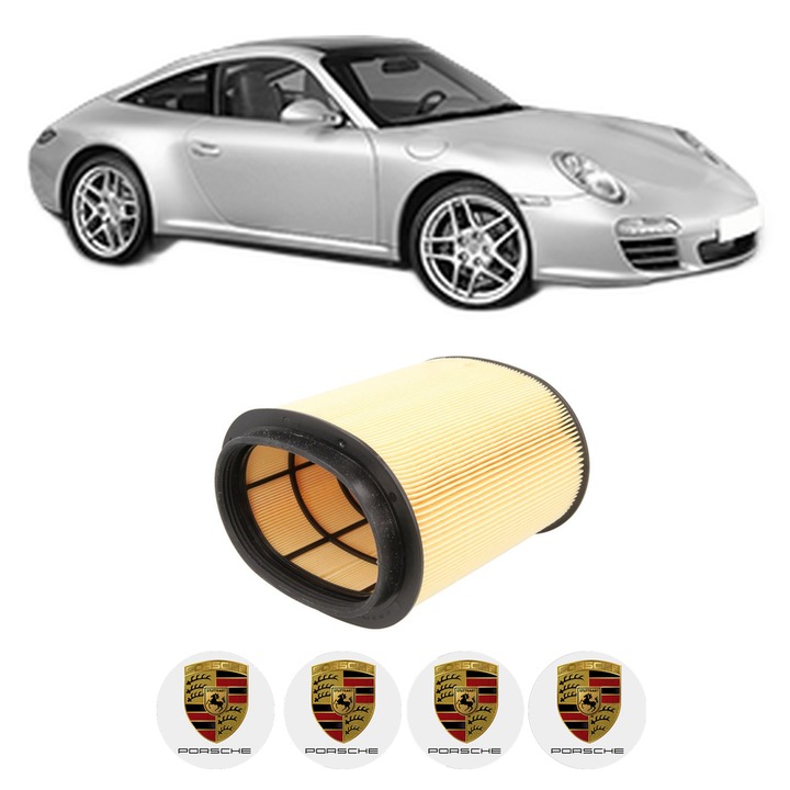 Filtru aer PORSCHE 911 (997) 3.6 Carrera 4 din 2008-2012 KW 254 CP 345 CMC 3614, Bosh, Auto, 4x Stickere auto cu PORSCHE