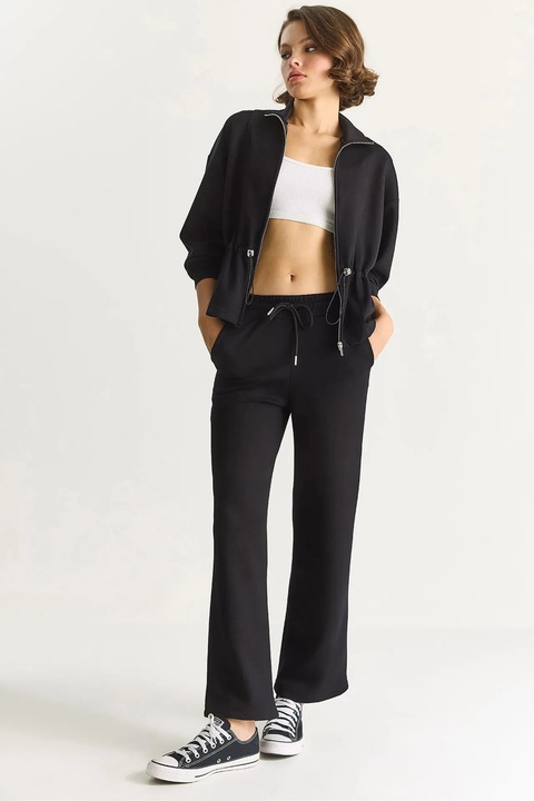 Trening HiCCUP, Jacheta cambrata cu maneca lunga si pantaloni evazati, Negru, Jerseu