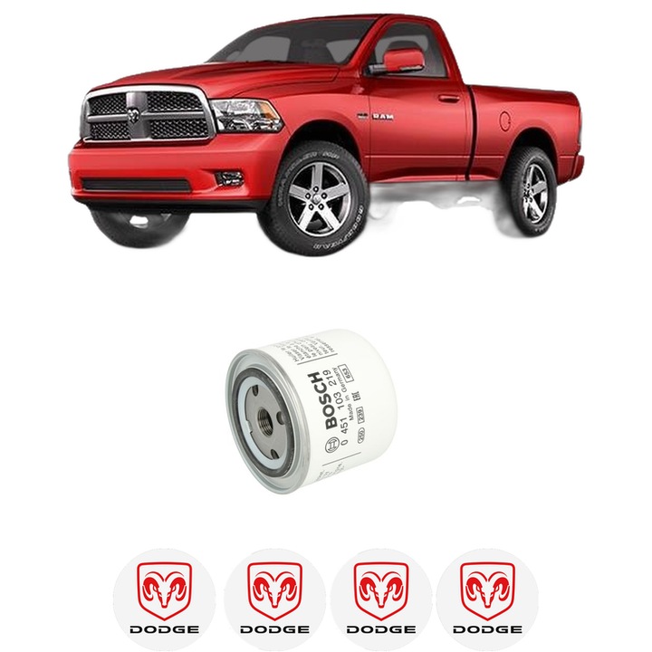 Filtru ulei DODGE RAM 1500 Standard Cab Pickup 4.7 din 2001-2007 KW 175 CP 238 CMC 4701, auto, Bosch, 4x Stickere auto cu DODGE