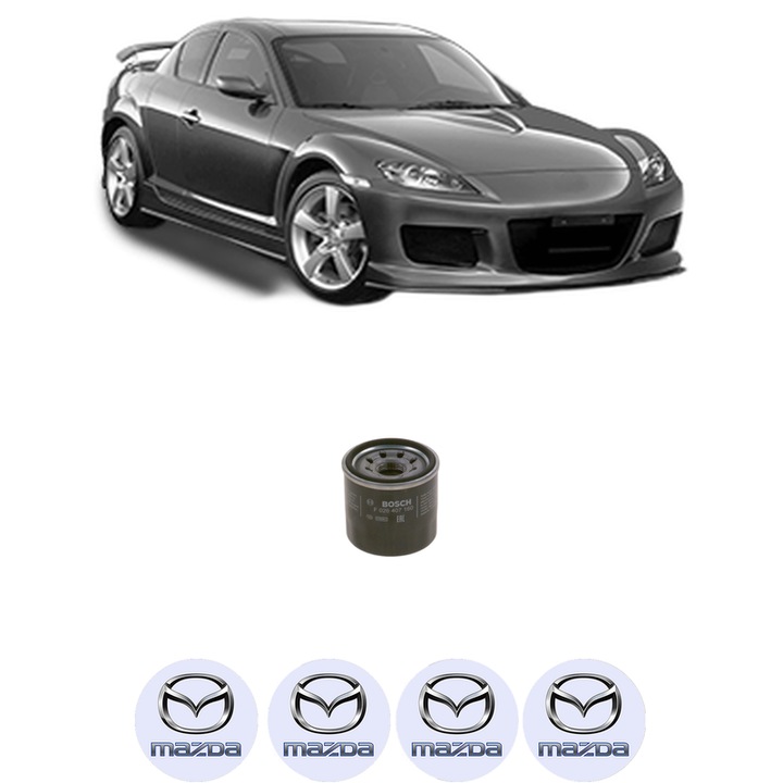 Filtru ulei MAZDA RX-8 (SE, FE) 1.3 (FE103, SE3P) din 2003-2012 KW 141 CP 192 CMC 1308, auto, Bosch, 4x Stickere auto cu MAZDA