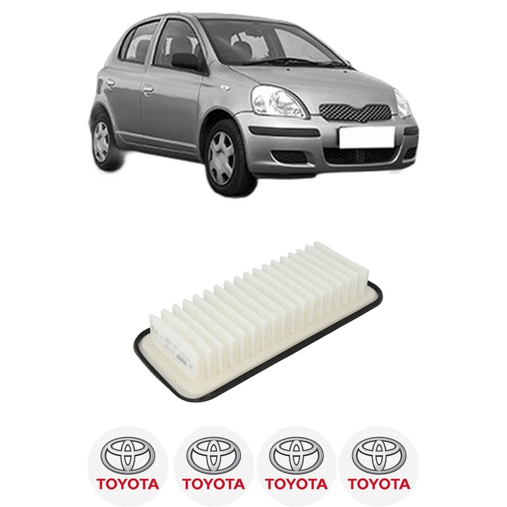 Filtru aer TOYOTA YARIS (_P1_) 1.0 (SCP10_, SCP10R) din 1999-2005 KW 50 CP 68 CMC 998, Bosh, Auto, 4x Stickere auto cu TOYOTA
