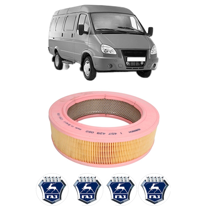 Filtru aer GAZ GAZELLE Van 2.4 din 2003-2013 KW 63 CP 86 CMC 2445, Bosh, Auto, 4x Stickere auto cu GAZ